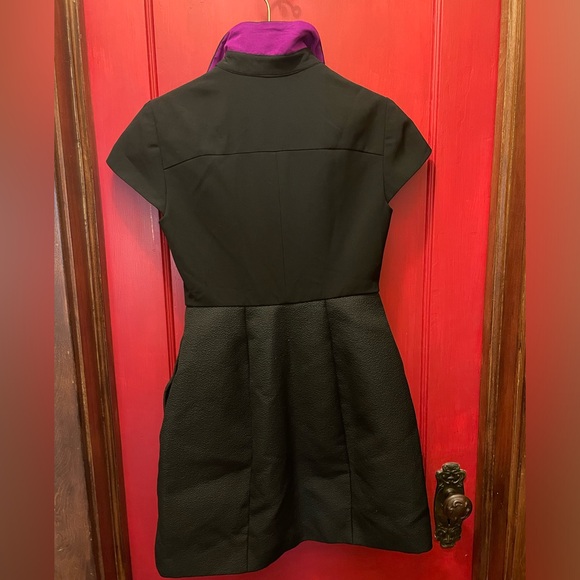 Ted Baker black collared balloon mini dress with rose gold full zipper - Picture 4 of 9